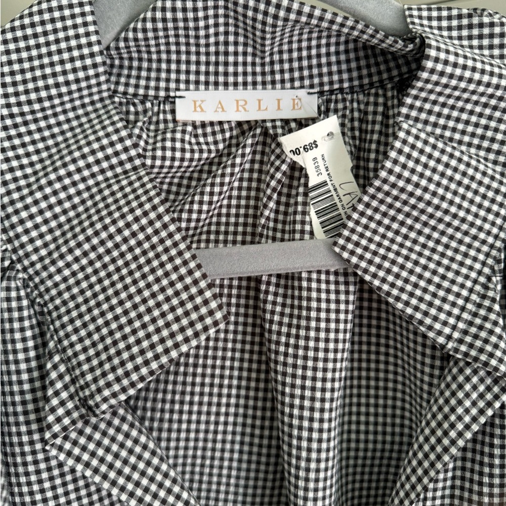 Beautiful Karli Black and White Checked Long Ruffled Sleeve SZ large - Picture 6 of 7